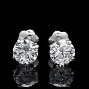 1.00CT Created Diamond Earrings 14K White Gold Screwback Studs Round-Cut VVS